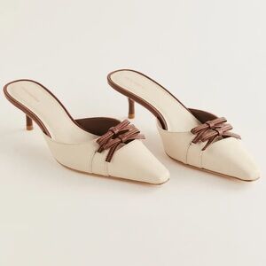 Reformation, NEW Nelson Pointed Toe Mule Kitten Heels with Brown Bow, 10.5